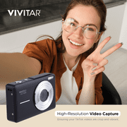 Vivitar Popsnap Slim Lightweight Built-In Flash 1080p 16X Zoom Compact Digital Camera with Micro SD Slot, Black