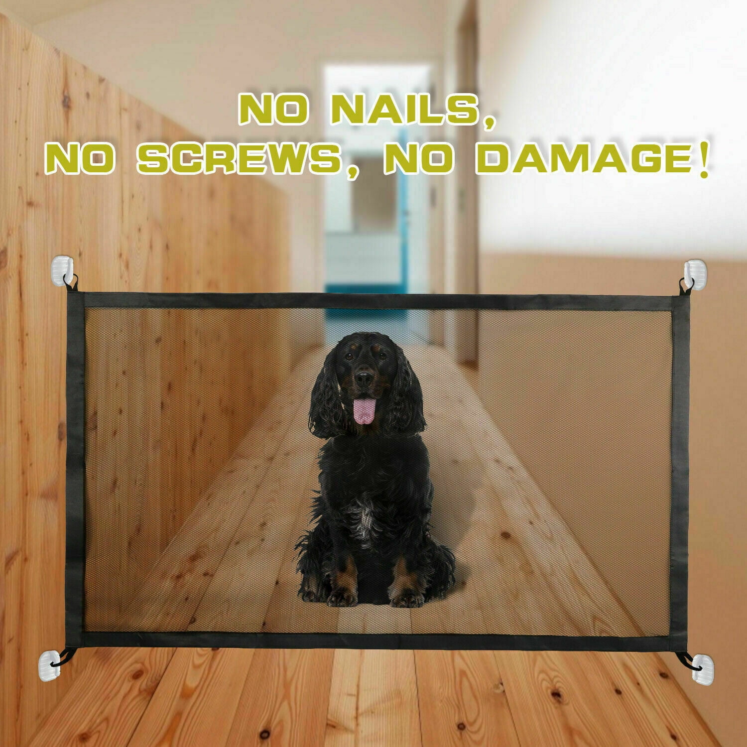Pet Safety Gate, Adjustable Mesh Barrier for Stairs and Doorways, Portable Magic Fence with Pressure Mount, Dog Cat Baby Protection Panel, Easy Installation