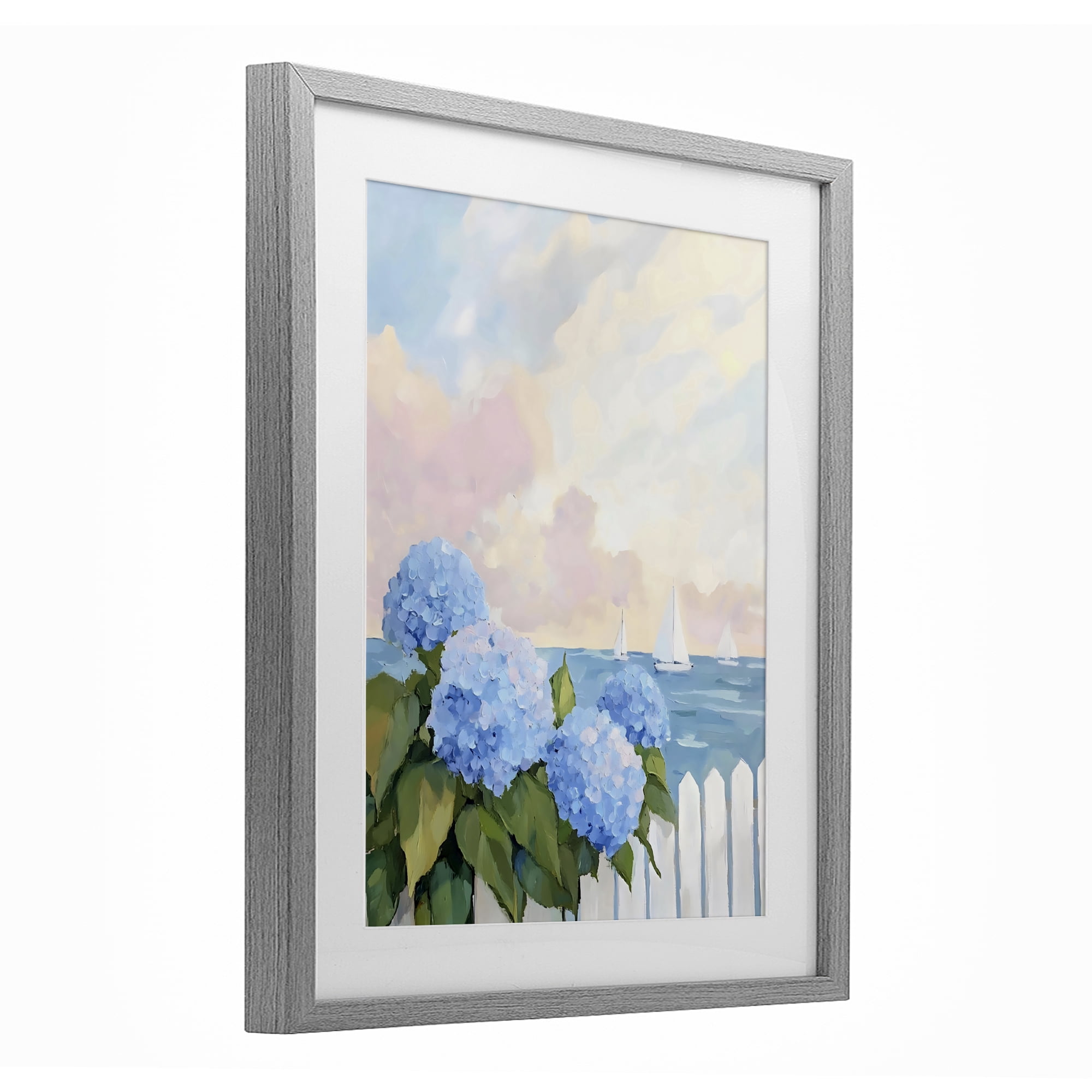 Stupell Industries Hydrangeas By The Sea Gray Framed Print Under Glass, design by Creative Studio