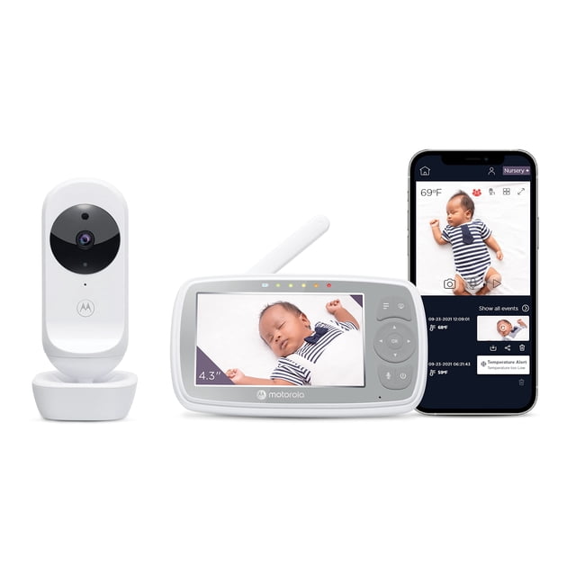 Motorola Baby Monitor VM44 - Monitor de bebé con vídeo WiFi con cámara Pantalla HD de 4,3" - Se conecta a la aplicación de la guardería, 1000 pies de largo alcance, audio bidireccional, zoom panorámic