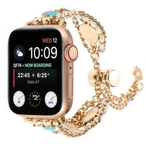 Dwitch Bracelet Band Compatible for Apple Watch 38mm 40mm 41mm, Adjustable Bling Crystal Handmade iWatch Band Series SE 9 8 7 6 5 4 3 2 1,Elastic Jewelry Bangle Wristband for Women Girl,Gold