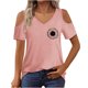 thumbnail image 1 of Algodón Fuera Del Hombro Tops para la Impresión de las Mujeres Manga Corta V-Cuello Blusa, Top de Algodón de Imitación de Moda, 1 of 7