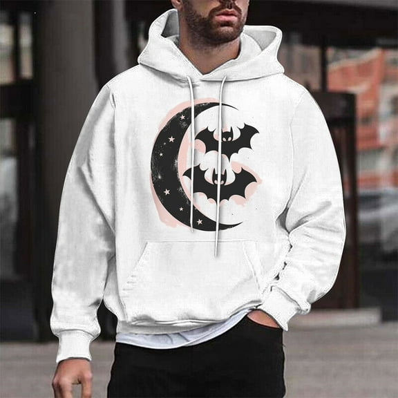 WXLWZYWL Funny Halloween Hoodies for Men Bat Design Shirt for Men with Pocket Drawstring Sweatshirt Hooded Costumes Pullover Tops Plus Size