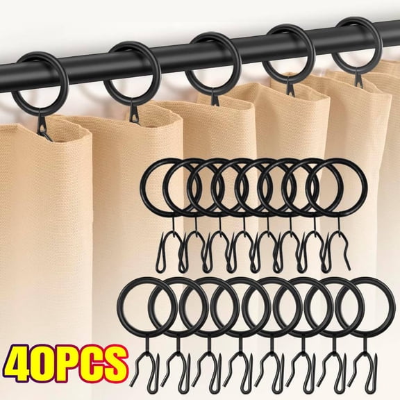40 Pcs Metal Curtain Drapery Rings & Hooks, 30 mm Internal Diameter, Black Curtain Hooks for Drapes, Internal Diameter for Window
