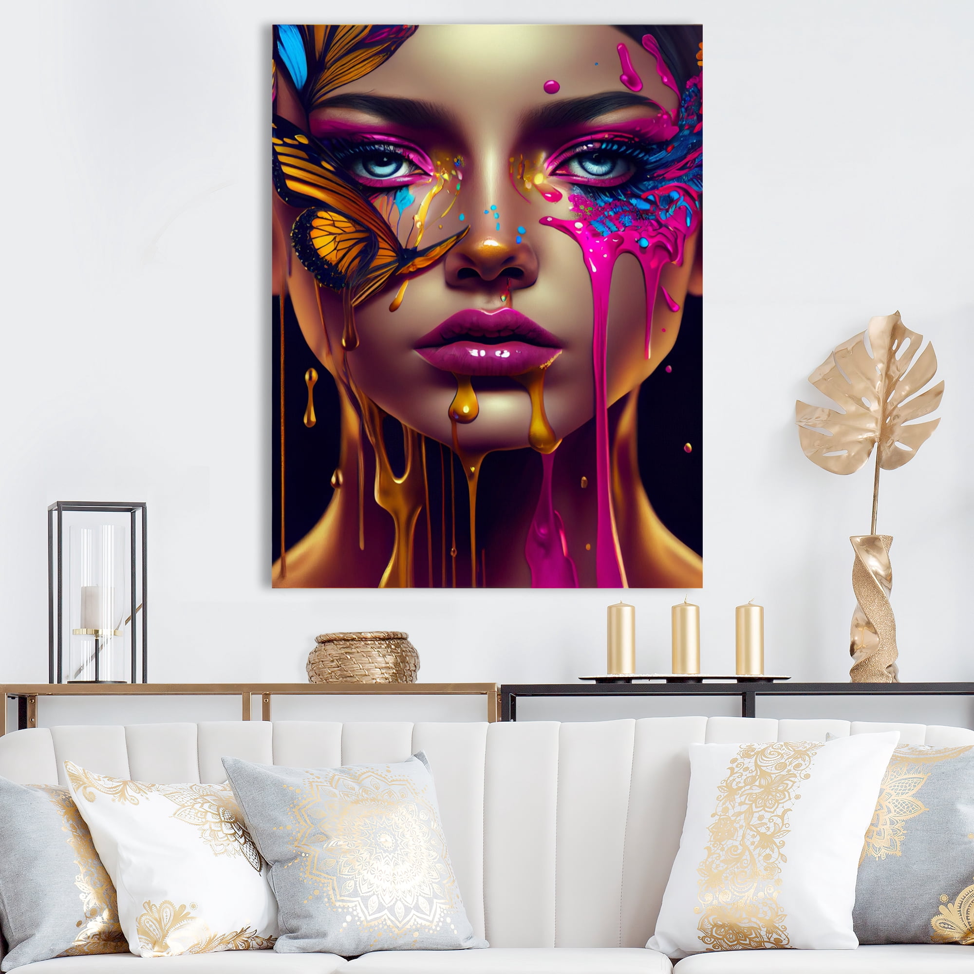 Designart Sensual Woman With Colorful Butterfly III Canvas Wall Art