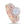 thumbnail image 2 of 2.50CT Moissanite Diamond Three-in-One Oval Halo Eternity Wedding Ring Set 10K Solid Rose Gold-6.5, 2 of 6