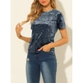 thumbnail image 5 of INSPIRE CHIC Women's Party Velvet Top Crew Neck Short Sleeve Casual T-Shirt L Gray Blue, 5 of 8