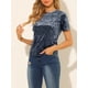 thumbnail image 5 of Camiseta de terciopelo de mujer para fiesta Inspire Chic, cuello redondo, manga corta, casual, talla XS, gris azul, 5 of 8
