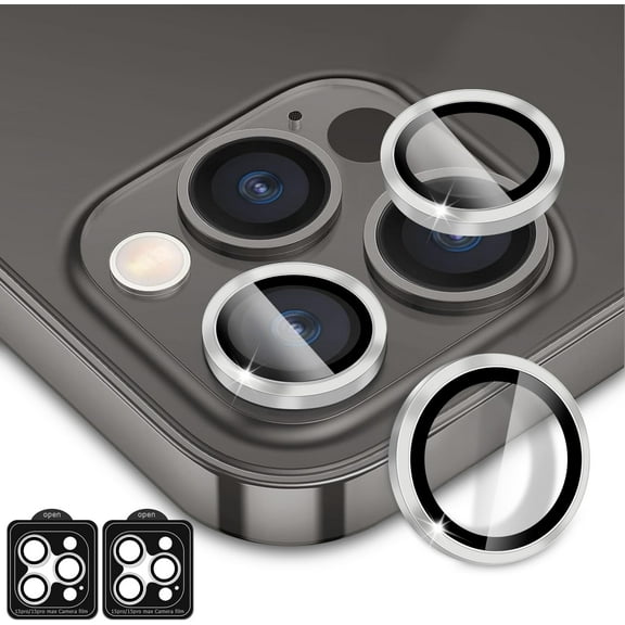 2*Pack(Silver)Camera Lens Protector for iPhone 15 Pro and iPhone 15 Pro Max,9H Tempered Glass Metal Ring Camera Cover,Ultra HD,Anti-Scratch,Case Friendly,Compatible iPhone 14 Pro and 14 Pro Max