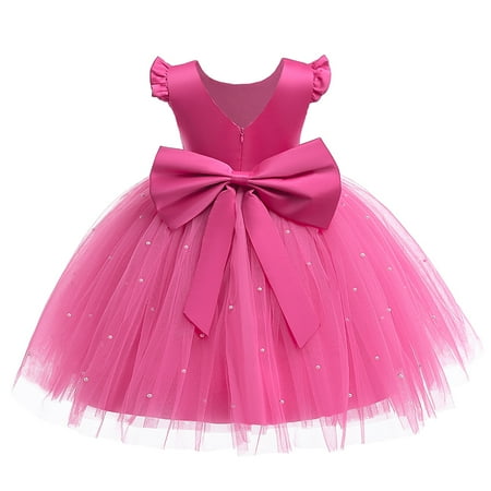 

Mikrdoo Toddler Girls Dress Princess Sleeveless Bow Piano Performance Gauze Puffy Dress One Piece Party Dress Rosy 3-4 Years