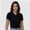 Black, variant on Women's Short Sleeve V Neck T Shirts Summer Knit Slim Fitted Basic Solid Color Tee Tops