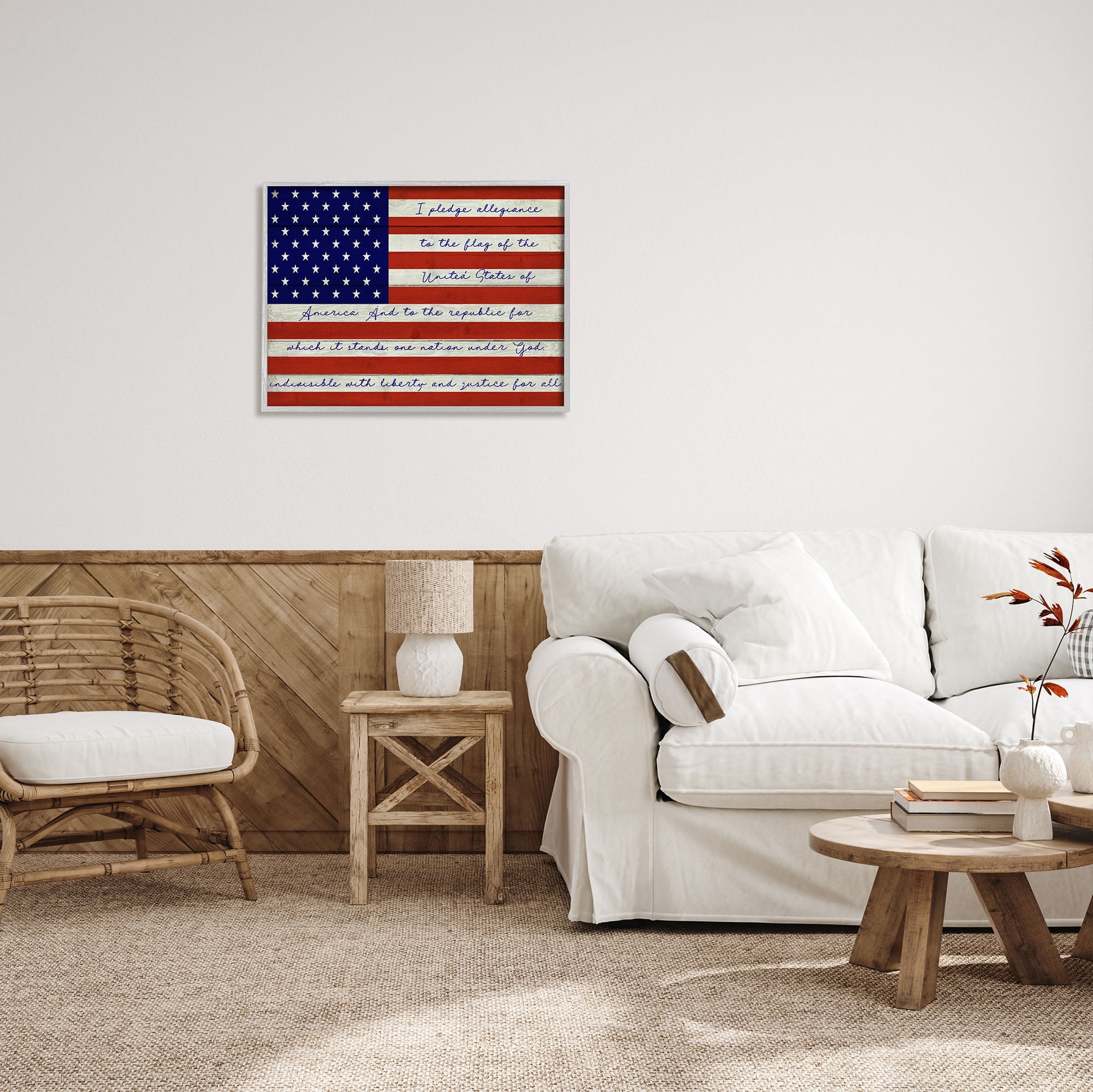 Stupell Industries Pledge of Allegiance Flag Inspirational Painting Gray Framed Art Print Wall Art, 30 x 24