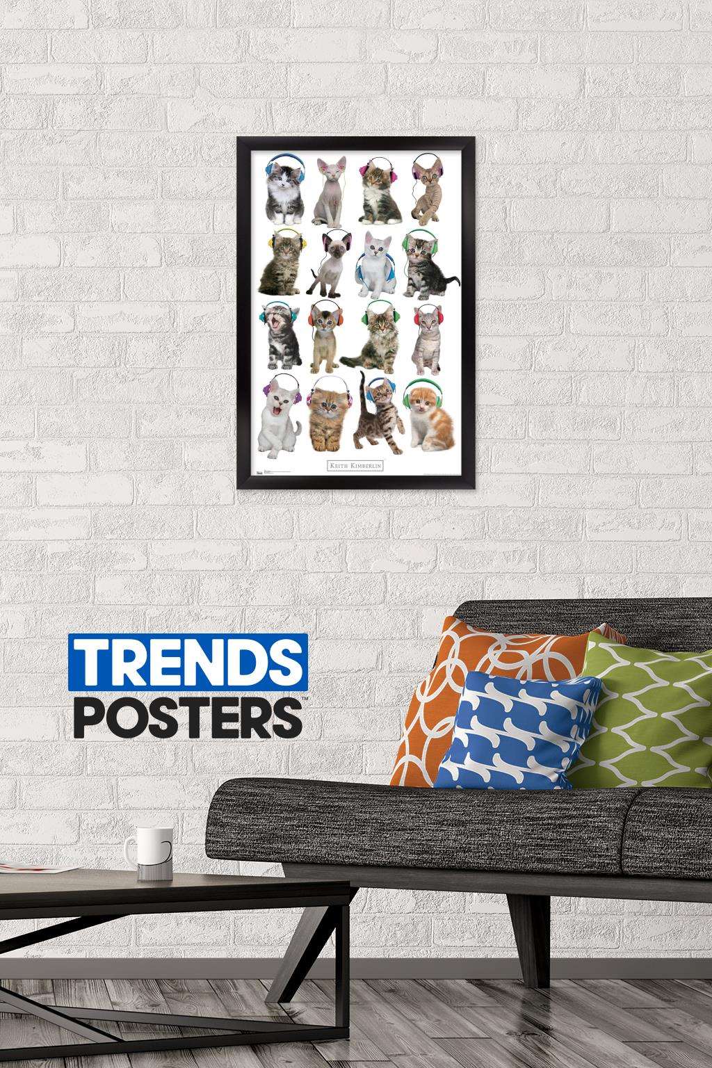 Keith Kimberlin - Kittens - Headphones Wall Poster, 14.725" x 22.375", Framed