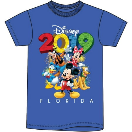 Disney Adult Unisex 2019 Dated Fun Friends Mickey Goofy Donald Pluto Minnie (FL Namedrop) Medium Royal Blue Tee
