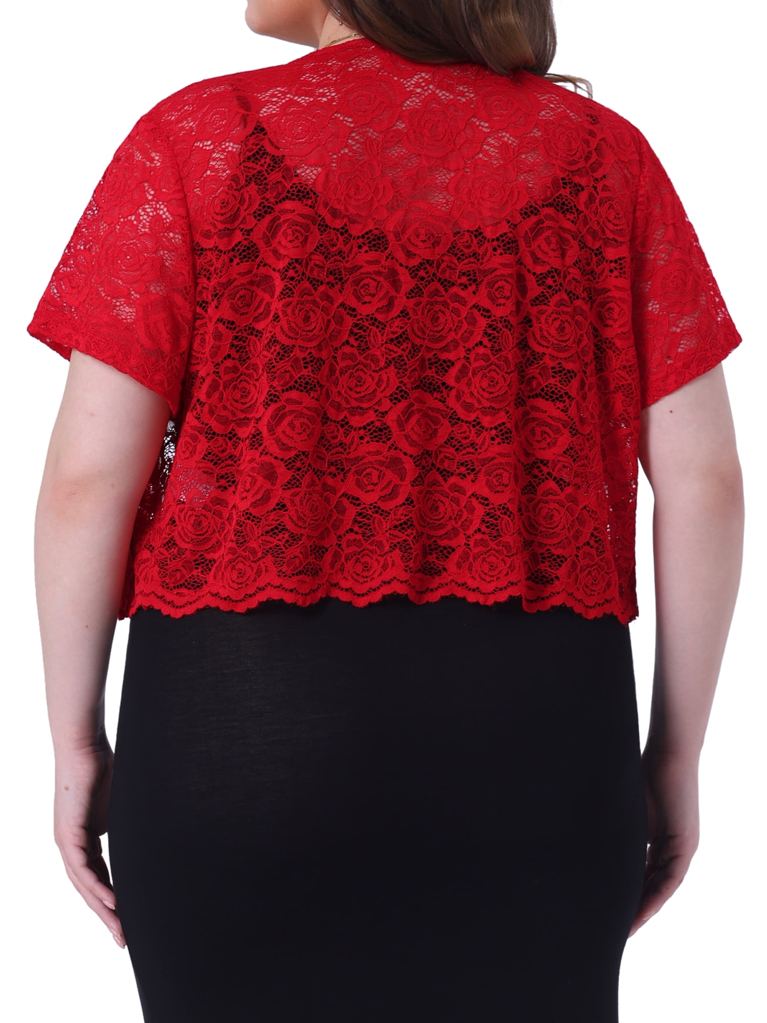 DARING DIVA Plus Size Bolero Short Sleeve Lace Shrug Cardigan 4X Red