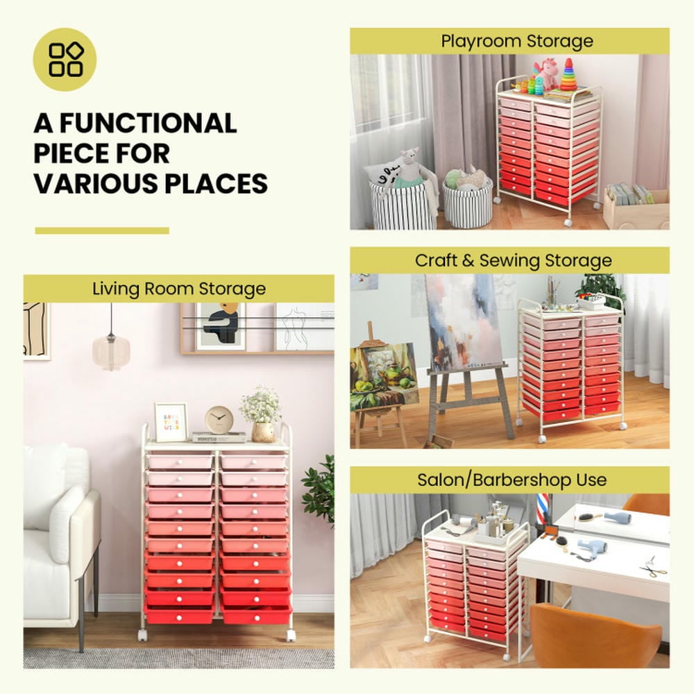 Spaco 20 Drawers Rolling Storage Cart Studio Organizer-Pink, Craft Organizers and Storage, Multipurpose Organizer Cart for Home, Office, School