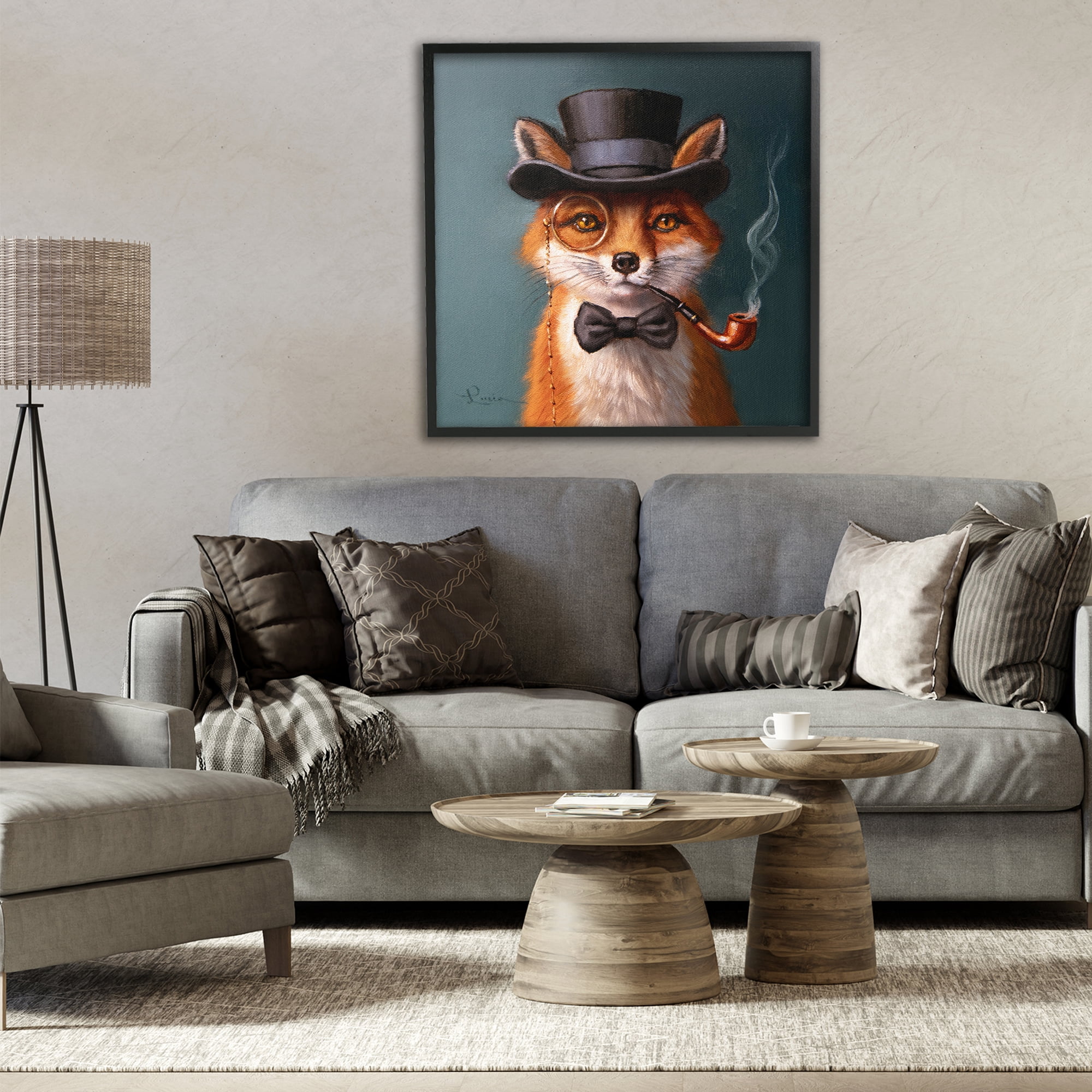 Stupell Industries Charming Dapper Fox Black Framed Giclee Art, design by Lucia Heffernan