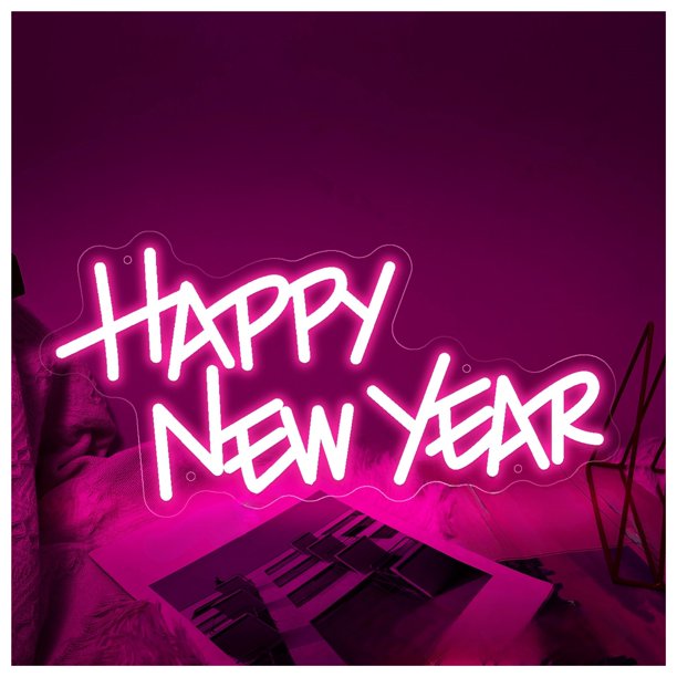 Feliz Año Nuevo Letrero De Neón Luces Regulables Decoración Alimentada Por USB Para Reuniones En El Hogar 20cm/7.87in×40cm/15.75in