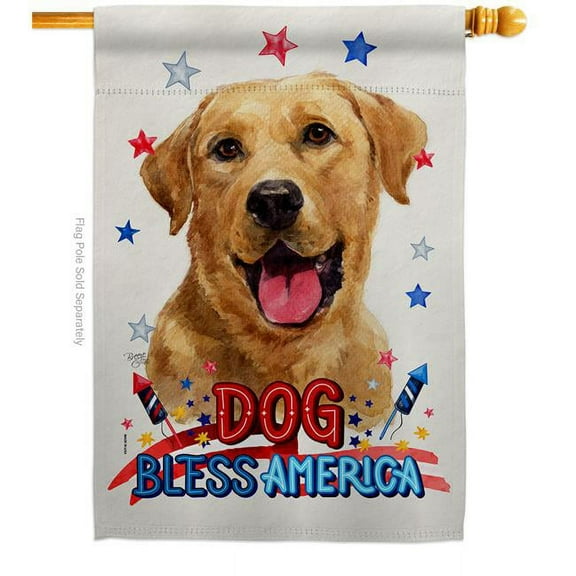 Breeze Decor H120224-BO Patriotic Yellow Labrador Retriever Animals Dog 28 x 40 in. Double-Sided Decorative Vertical House Flag for Decoration Banner Garden Yard Gift