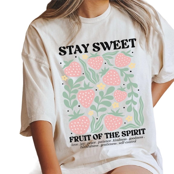 Boho Christian Strawberry T-Shirt – Fruits Of The Spirit Faith Graphic Tee, Cute Religious Shirt for Women & Men