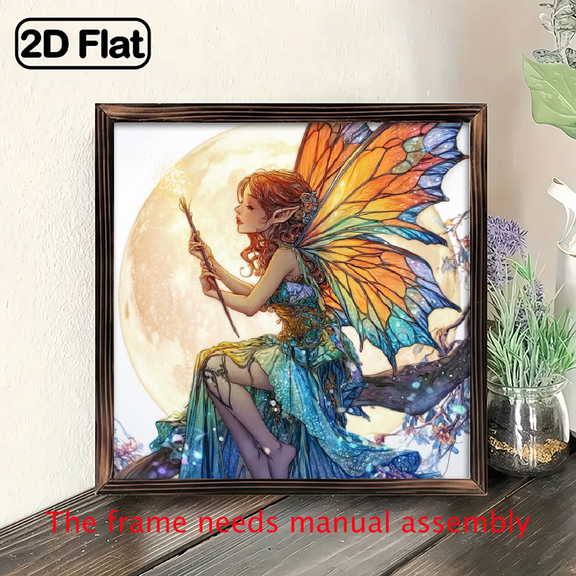 2D Flat Enchanting Night Fairy Sun Catcher - 8x8 Acrylic Heart-Shaped Wall Hanging Decoration, Stained Effect, Perfect for Home Garden Decor, Ideal Gift for Mom And Friends, Window Decoration