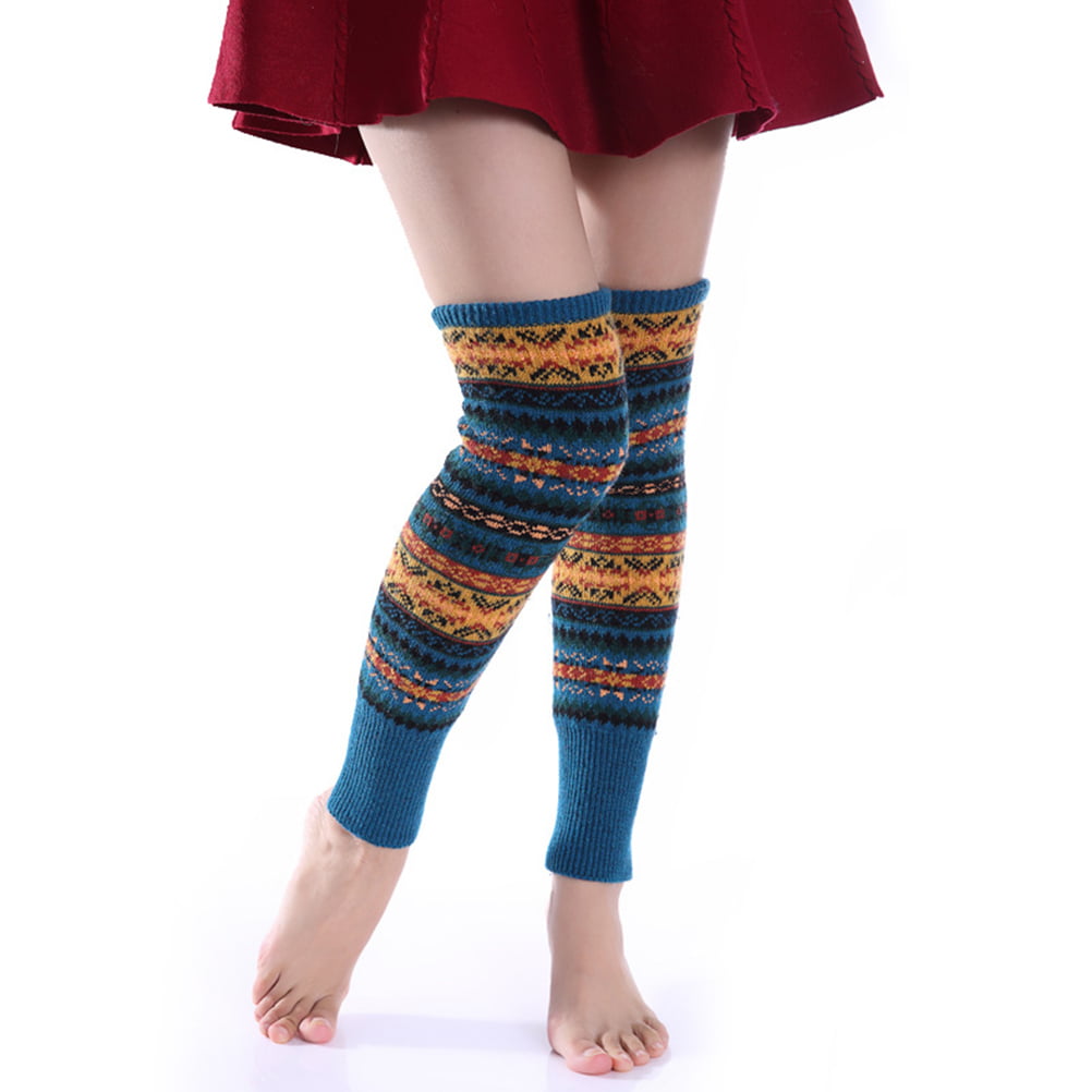 Women Bohemian Knit Long Leg Warmers Over Knee Ankle Warmer Cover Boot Cuffs 