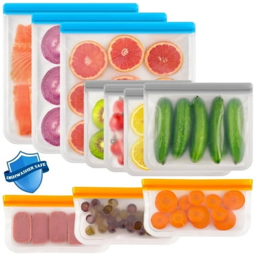 DNEKSEIK 10 Pack Dishwasher Safe Reusable Bags, Leakproof Reusable Freezer Bags, BPA Free Reusable Storage Bags, Food Service, 3 Gallon, 4 Sandwich, 3 Snack, 10 Count, 1 Pack