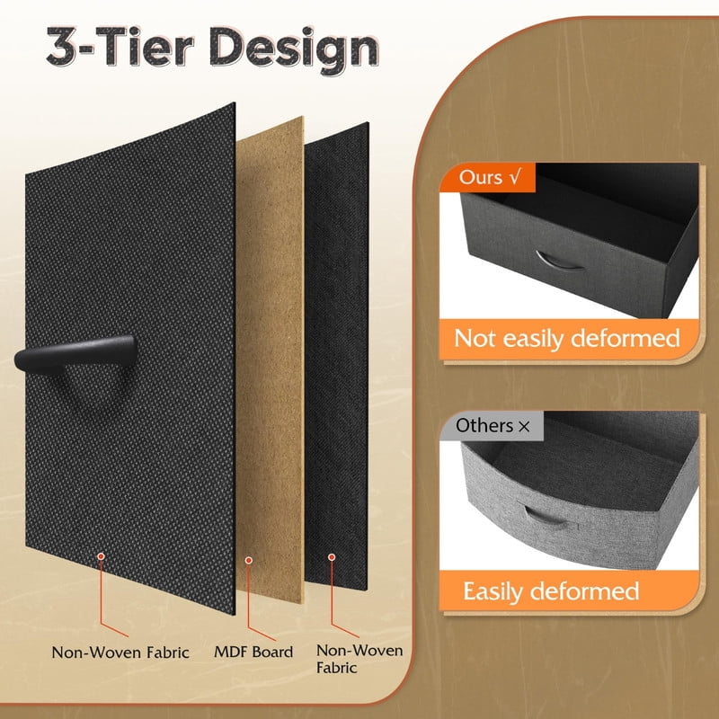 Kelno 8 Drawers Fabric Dresser Wide Wood Top Cabinet Storage Tower Metal Frame Clothes Organizer for Bedroom Living Room,Black