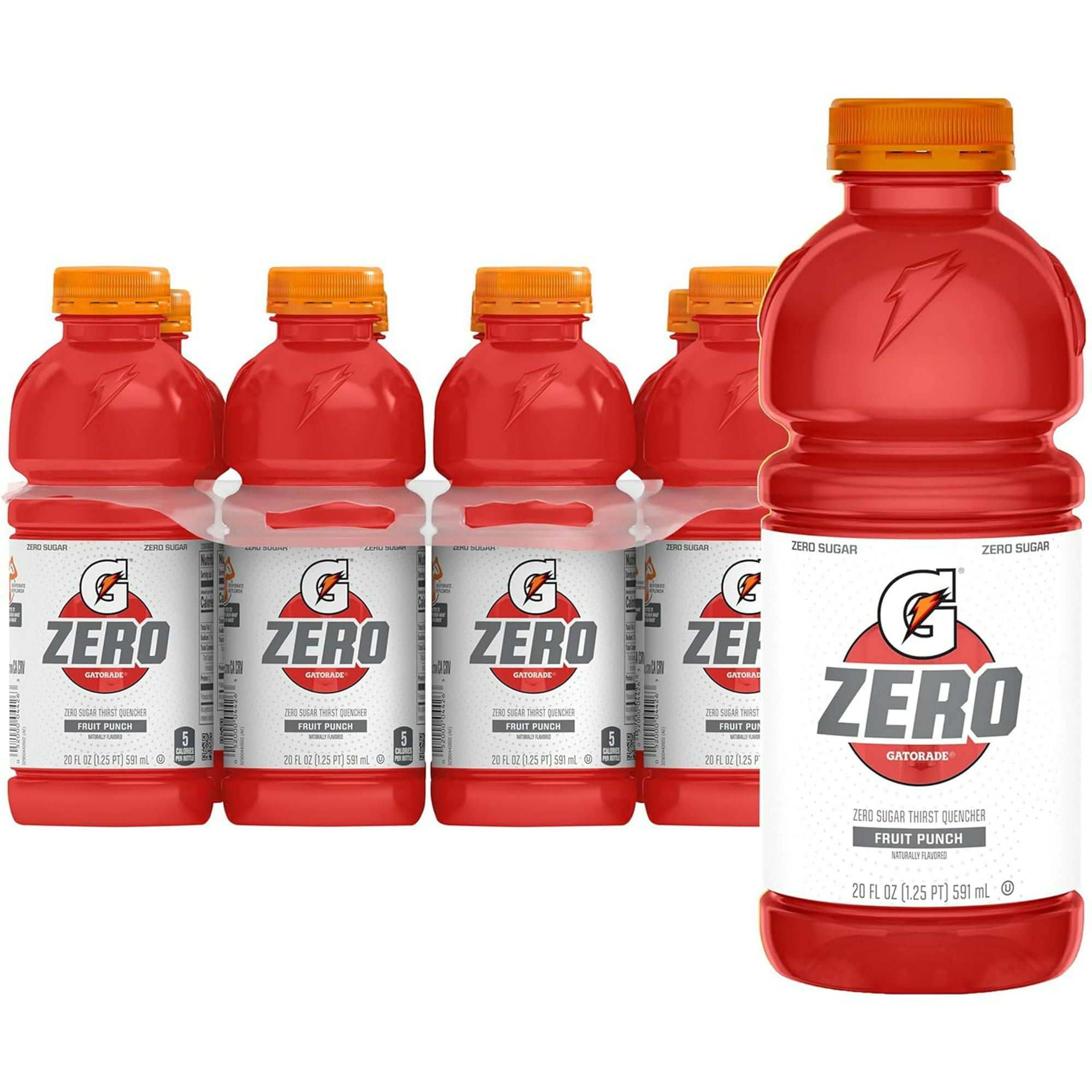 Gatorade Zero Sugar Electrolyte Sports Drink, Fruit Punch, 20 fl oz, 8 Count Bottles