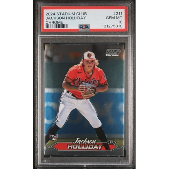 Graded 2024 Topps Stadium Club Jackson Holliday #211 Chrome Rookie RC Baseball Card PSA 10 Gem Mint