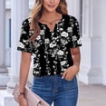 thumbnail image 4 of Tops de Manga Corta de las Mujeres Impreso Cuello en V, Suelto Casual Top para el Hogar Y las Actividades Diarias, 4 of 8