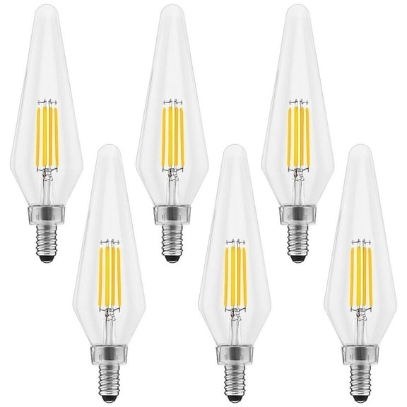 Luxrite E12 Candelabra LED Light Bulbs, 2700K, Dimmable, 4.5W, 500 Lumens, HX10.5 Glass, Wet Rated, UL Listed 6 Pack