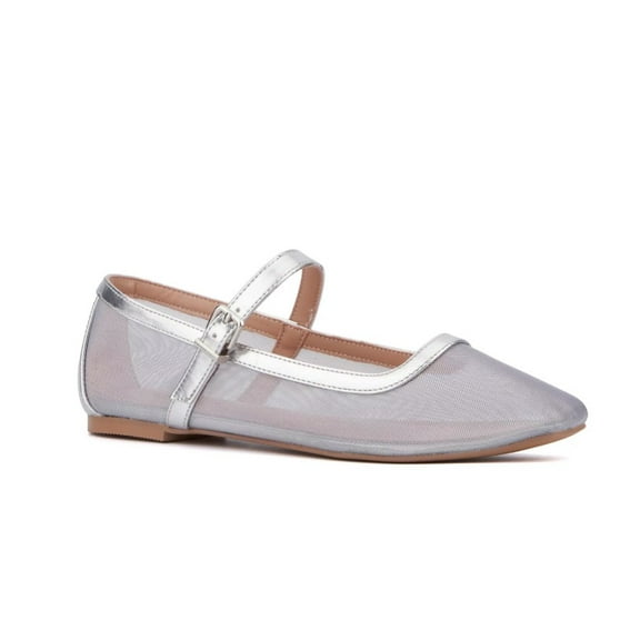 New York & Company Women's Size 7.5, Page 2 Maryjane Flat Shoes, Silver Mesh