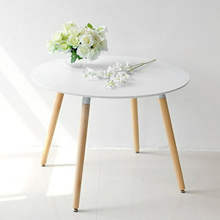 Modern Style Dining Table with Wooden Legs- MDF Fiberboard Round Top 40