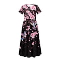 thumbnail image 5 of Uourmeti Girls Summer Dress Cherry Blossom Hummingbird Print Short Sleeve Round Neck Flowy Tiered Casual Long Maxi Dress with Pockets, Size 9-10 Years, 5 of 7