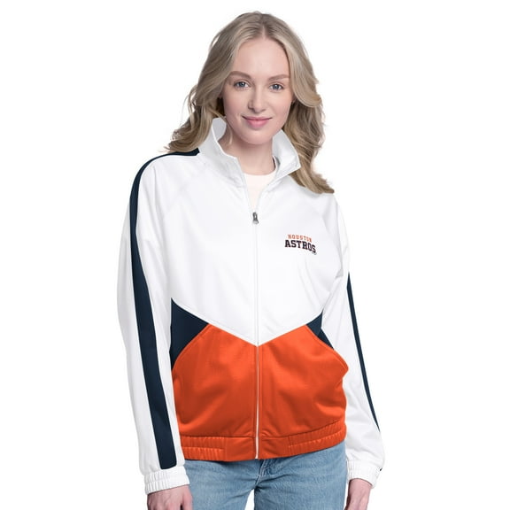 Women's-G-III Sports by Carl Banks  White/Navy Houston Astros Rally Rhinestone Raglan Full-Zip Track Jacket
