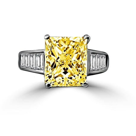 5 Ct Diamond Rings - Fine 5 CT. (12x10mm) Radiant Cut Simulated Diamond Engagement/Wedding Sterling Silver Ring