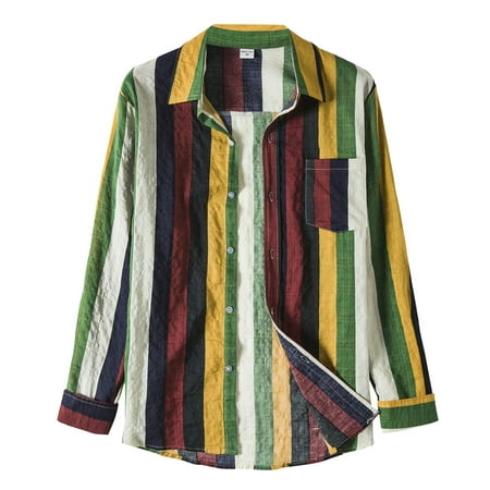 

Turn-Down Shirt Button Collar Long Pocket Men s Top Stripe Splice Casual Sleeve Men Shirts Pajama