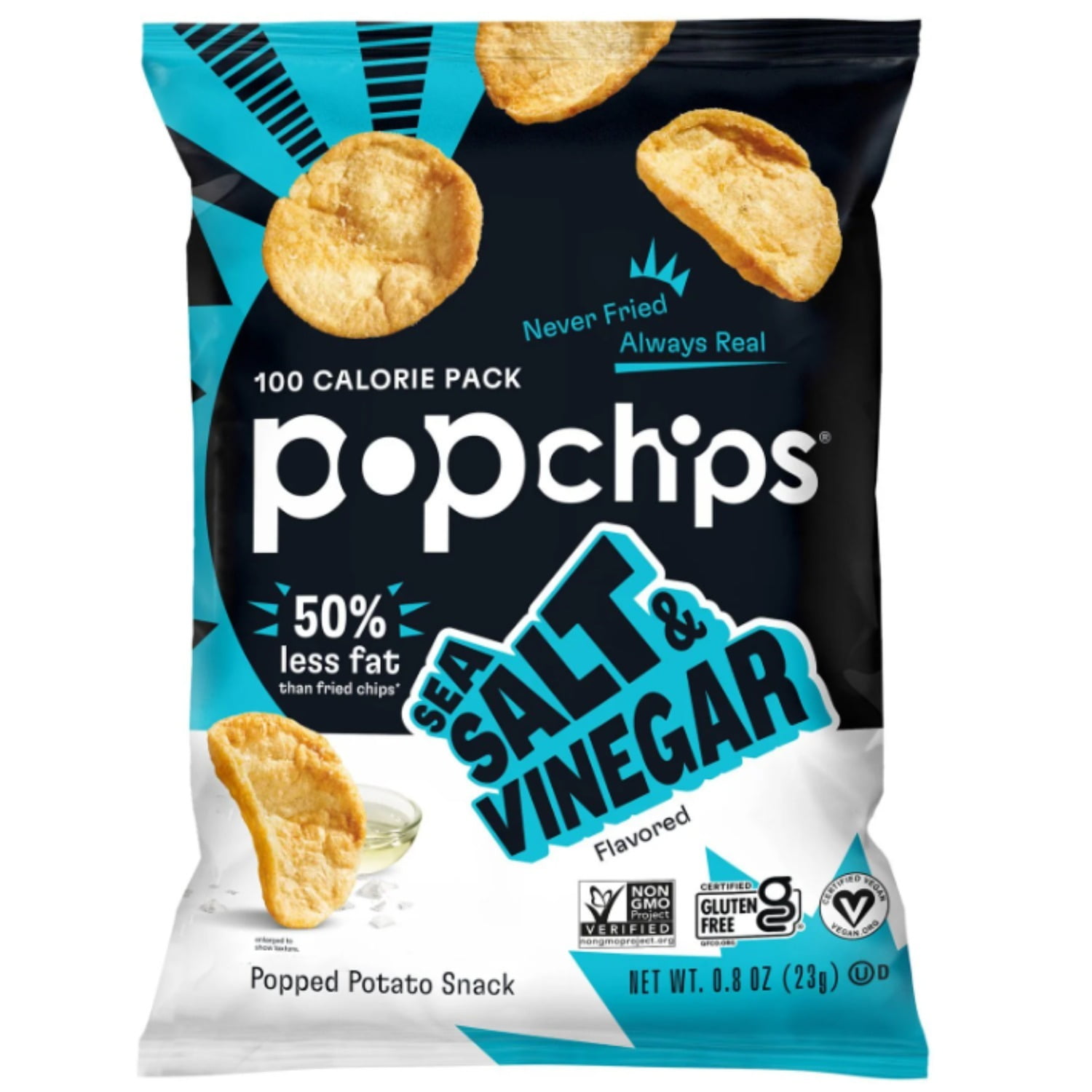 Popchips Variety Pack Chips, 0.8 oz Each, 30 Pk (12 BBQ, 8 Sea Salt, 6 Sour Cream & Onion, 4 Sea Salt & Vinegar) - 1.5 lbs