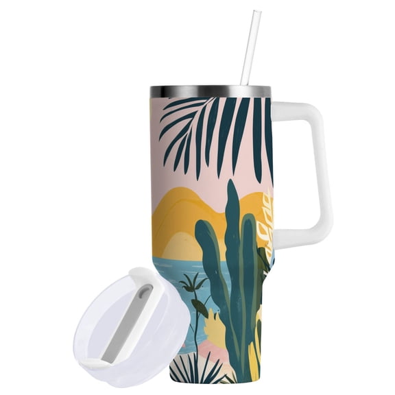 Yayeee 40oz Stainless Steel Tumbler with Straw and Handle Double-Wall Insulated Travel Water Bottle, Boho Style Sun