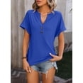thumbnail image 4 of Summer New Style V-neck Button Solid Color Polka Dot Loose Short-sleeved T-shirt For Women, 4 of 7