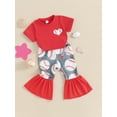 thumbnail image 5 of Baby Girl 2Pcs Baseball Outfits Short Sleeve Heart Print Tops + Flare Pants Set Toddler Clothes, 5 of 10