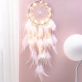 thumbnail image 4 of Atrapasueños pequeño con luz LED, atrapasueños hecho a mano con plumas, adorno de pared para el hogar, 15 cm de diámetro, 48 cm de largo (rosa), 4 of 6