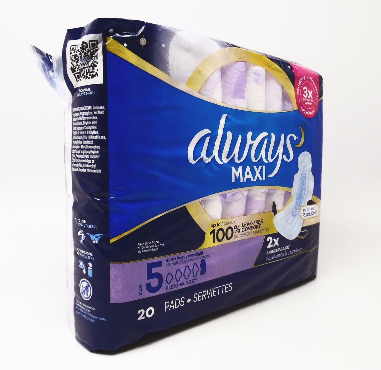 Always Maxi Overnight Pads with Wings, Size 5, Extra Heavy Overnight, Unscented, 20 Count - image 3 of 4