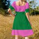 thumbnail image 5 of Vestido de manga corta rosa y verde, vestidos para fiesta de graduación, ropa de verano para mujer, vestido holgado para mujer, vestido de noche para mujer, 5 of 7