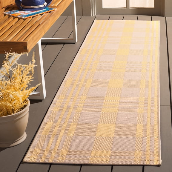 Safavieh Courtyard Benjamin Plaid Indoor/Outdoor Runner Rug, Gold/Beige, 2'3" x 8'