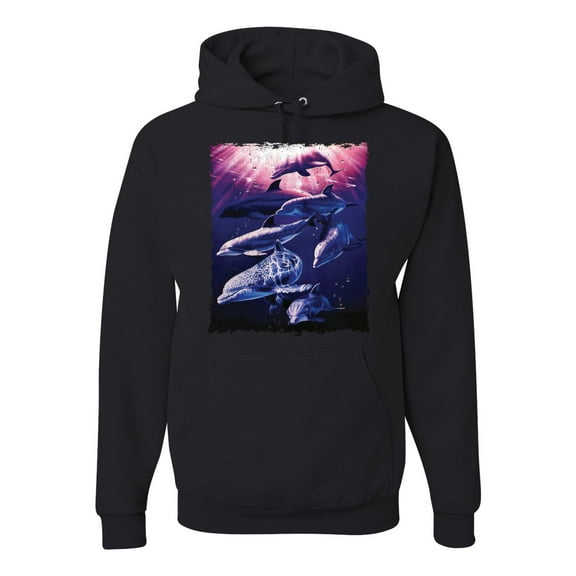 Underwater Whale Dolphin Bottlenose Nautical Fashion Graphic Hoodie Sweatshirt, Black, Small