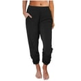 thumbnail image 2 of Comfy Cotton Elastic Waist Sweatpants Sports Gym Joggers Pants with Pockets Womens Activewear Casual Loungewear (M, Black), 2 of 7