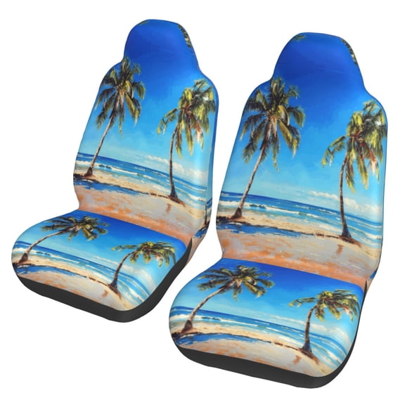 KAKALAD Beach Palm Trees 06 Car Accessories Seat Covers Set Vehicle Seat Covers Universal Front Seats Protector 2 Pcs