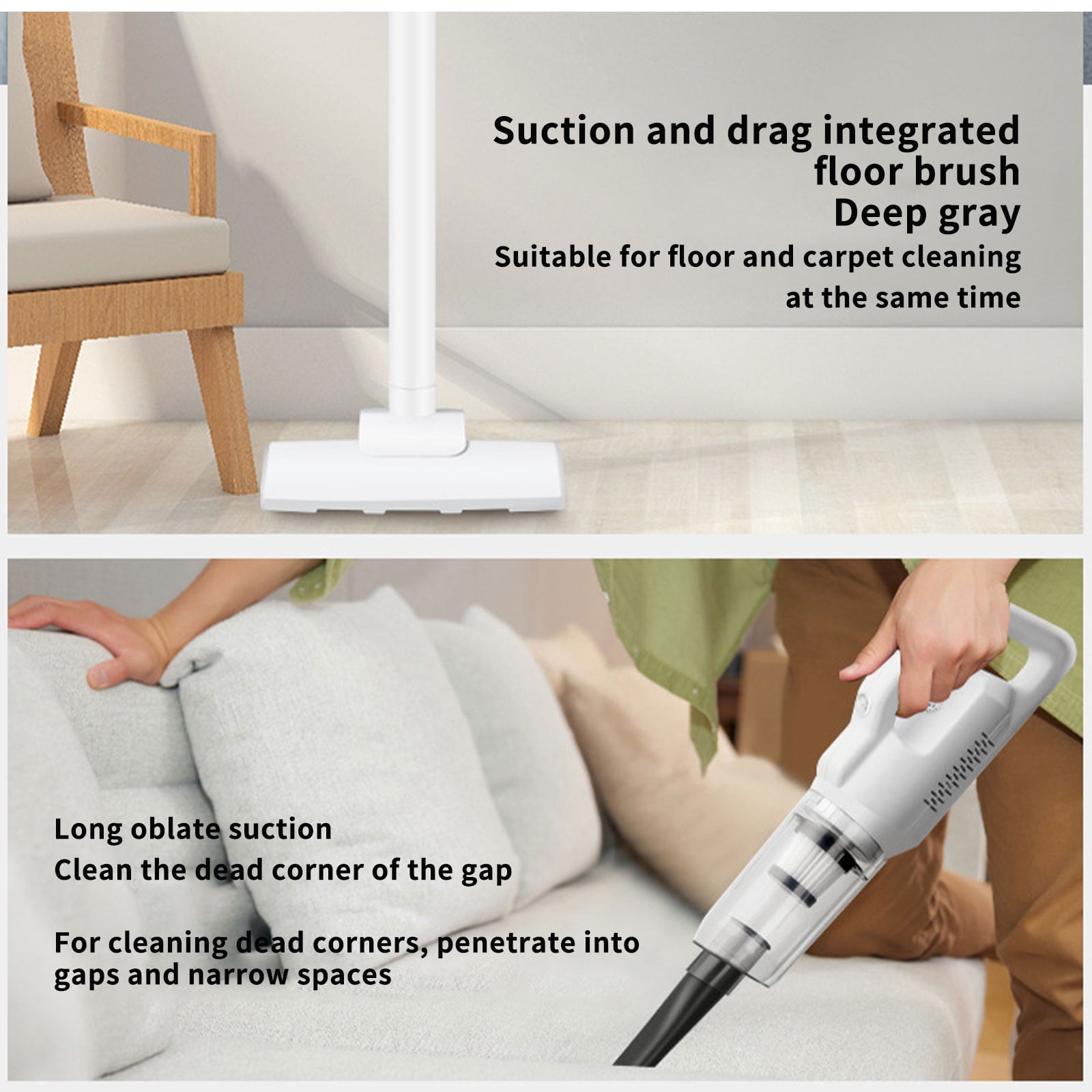Cordless Stick Vacuum Cleaner - 30 Mins Runtime, Lightweight Vacuum for Carpet, Hardwood Floor & Pet Hair （ White ）